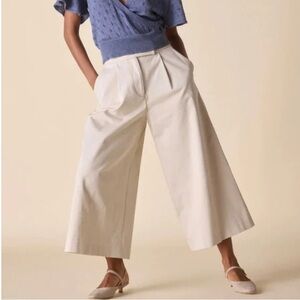 NWT St. Roche Cordell Twill Pants Pleated Front Wide Tab Crop Pants Size 0 Pearl